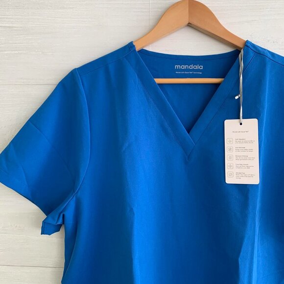 NWT Mandala - Royal Blue Pocket short sleeve Equa-Tech scrub top, XL - Picture 2 of 6